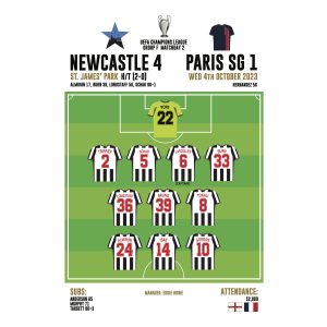 Newcastle United 4 PSG 1 Card